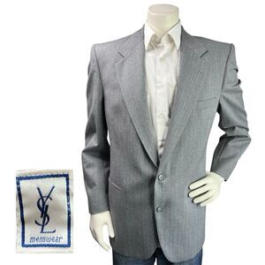 YSL Yves Saint Laurent Blazer Sport Coat Men 40R Gray Subtle Striped Suit Jacket